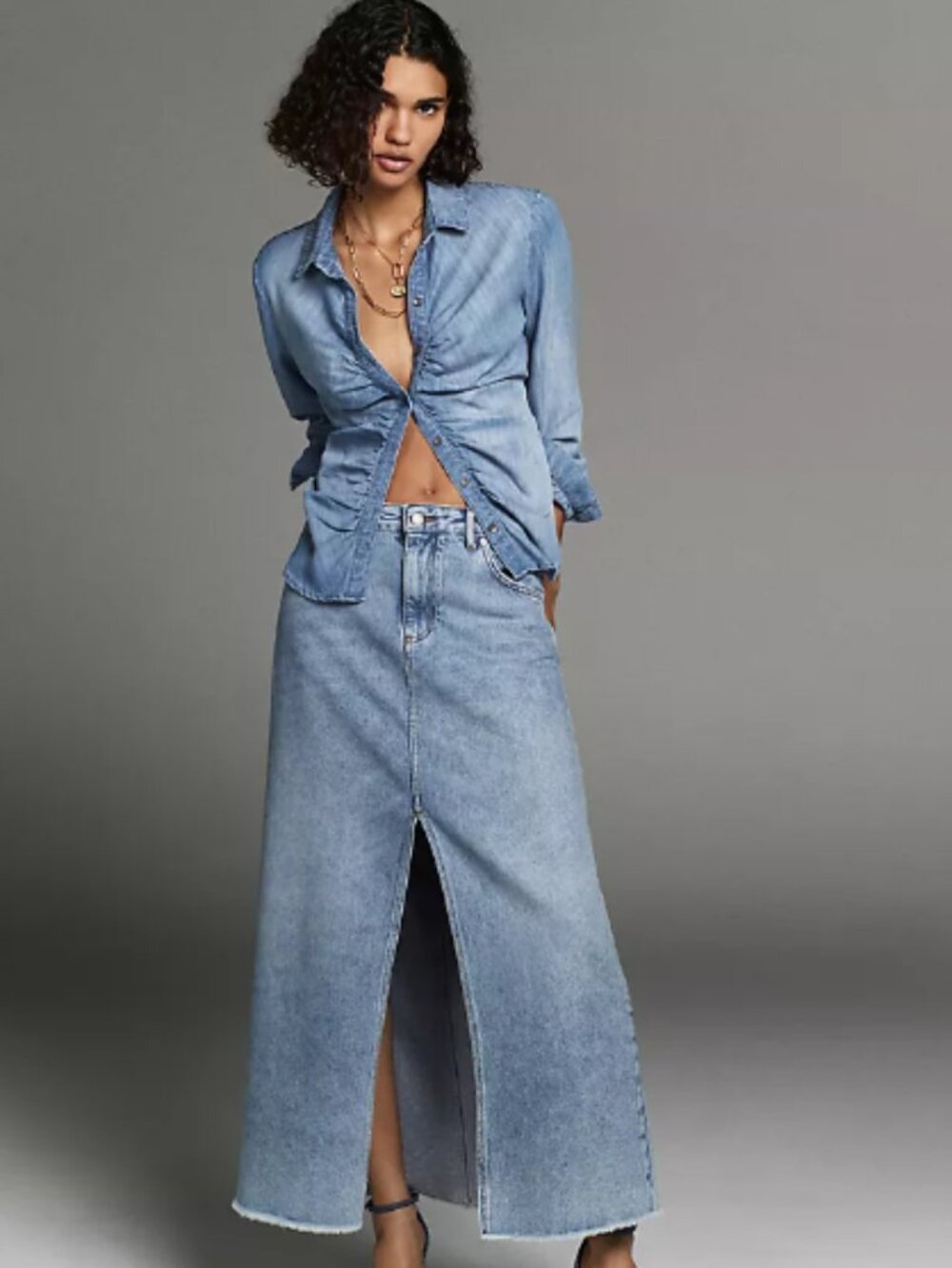 Anthropologie Pilcro Madi Front-Slit Denim Maxi Skirt Size US 00
